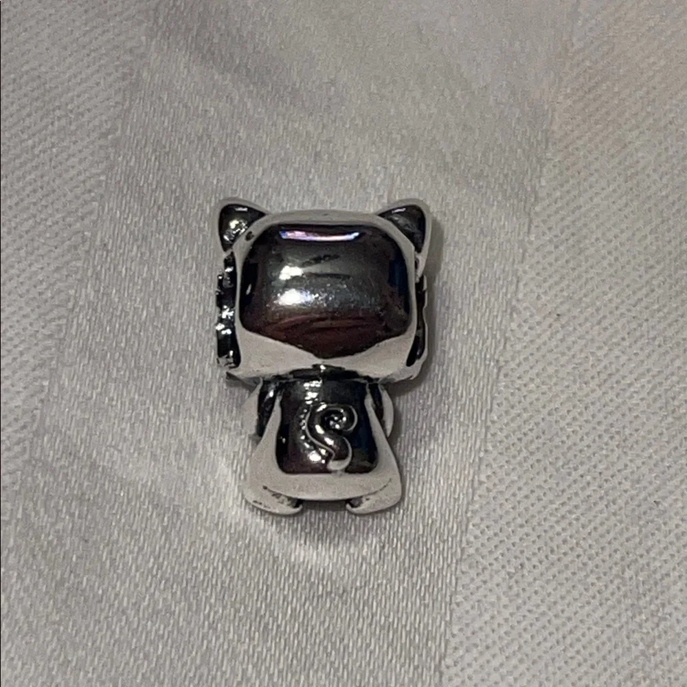 Sterling Silver Fishbone Cat Charm with Blue Accents - Picture 9 of 11